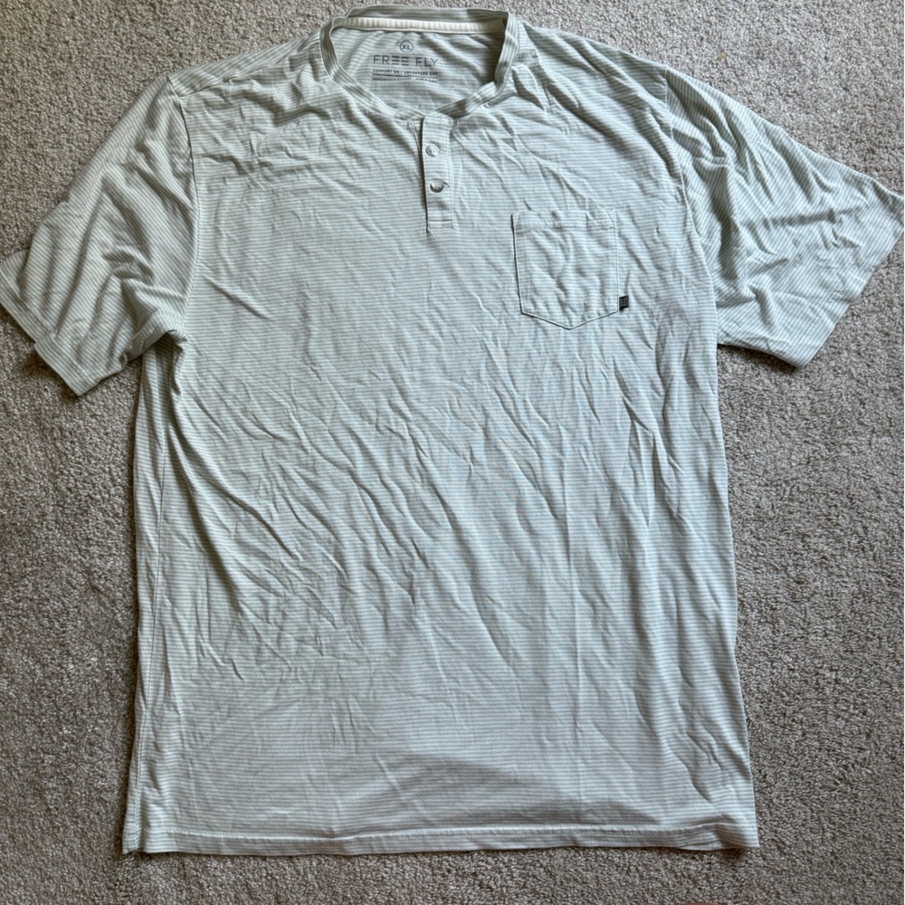 Free Fly Bamboo Light Green Striped Long Sleeve Shirt. NEVER WORN